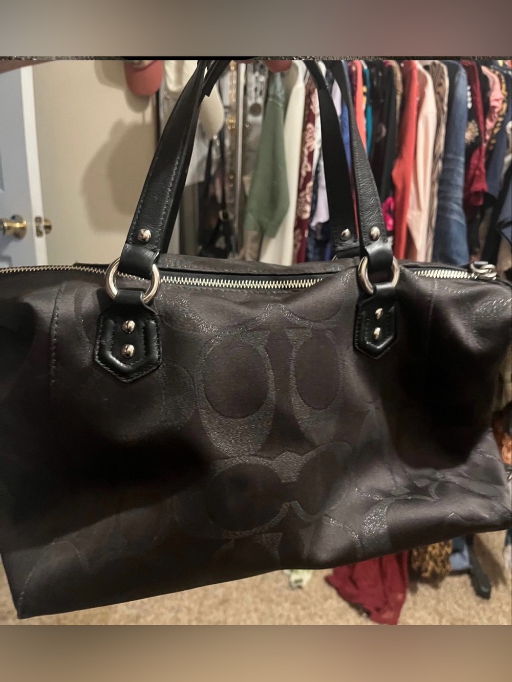 Coach Campbell Signature Jacquard Satchel Shoulder Bag Black Silver - Picture 3 of 11